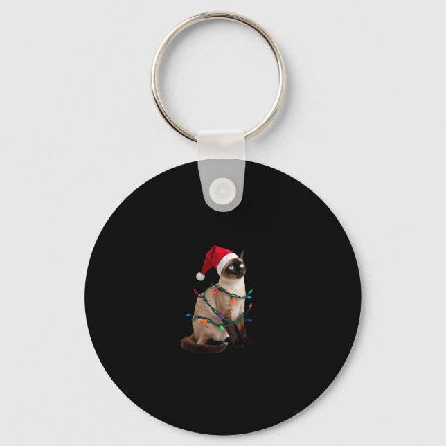 Siamese Cat Christmas Lights Xmas Cat Lover T-Shir Keychain (Front)