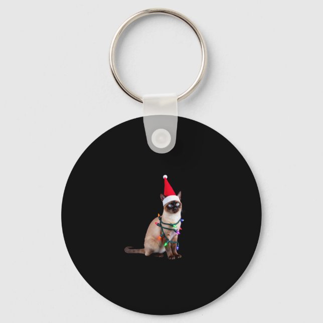 Siamese Cat Christmas Lights Xmas Cat Lover T-Shir Keychain (Front)