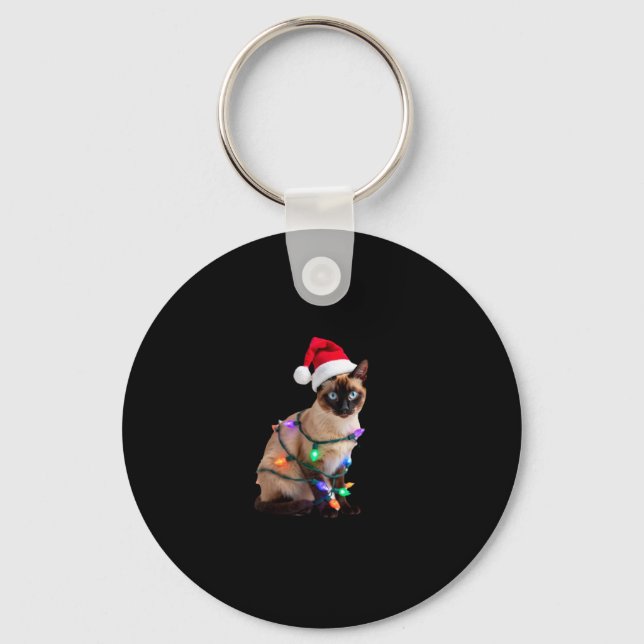 Siamese Cat Christmas Lights Xmas Cat Lover T-Shir Keychain (Front)