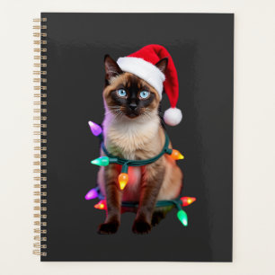 Siamese Cat Christmas Lights Xmas Cat Lover T-Shir Planner