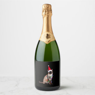 Siamese Cat Christmas Lights Xmas Cat Lover T-Shir Sparkling Wine Label