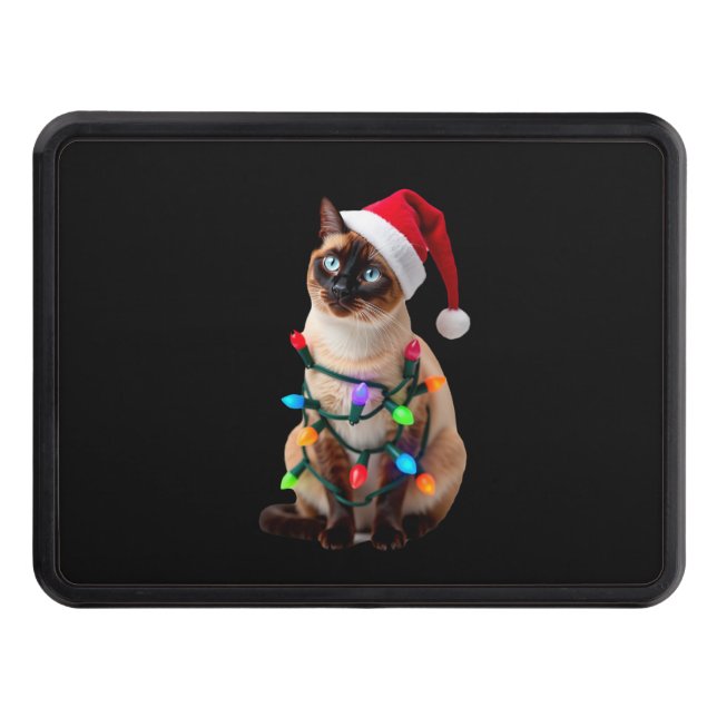 Siamese Cat Christmas Lights Xmas Cat Lover T-Shir Trailer Hitch Cover (Front)