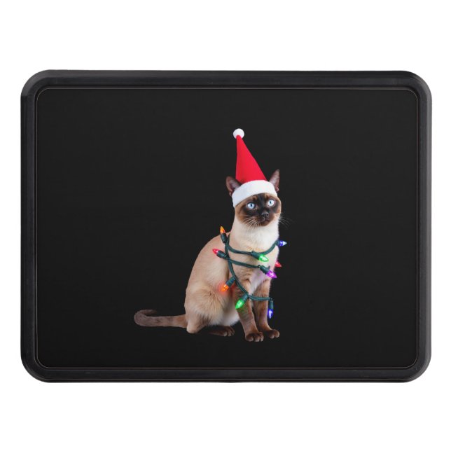 Siamese Cat Christmas Lights Xmas Cat Lover T-Shir Trailer Hitch Cover (Front)