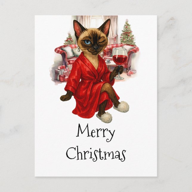 Siamese Cat Christmas Postcard – Funny Holiday  (Front)