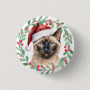 Siamese Cat Christmas themed for Cat Lover 1 Inch Round Button