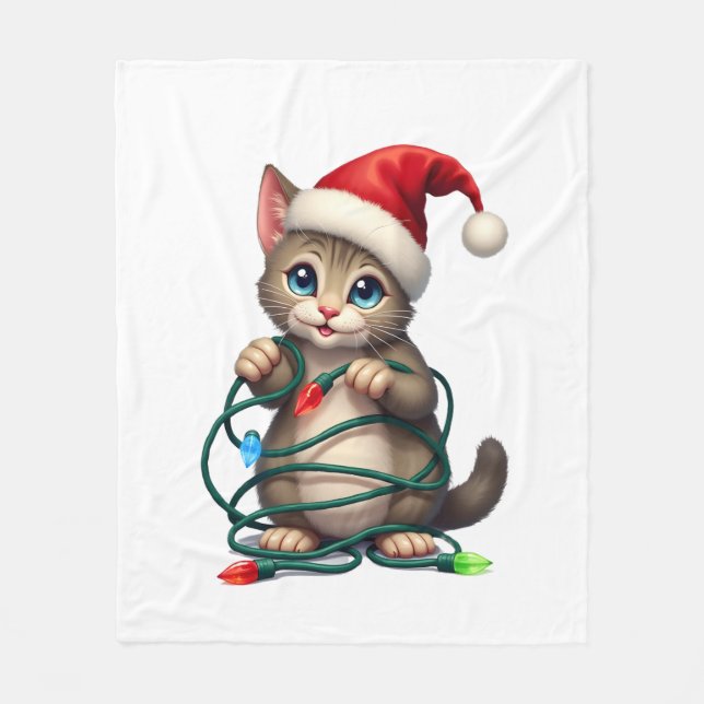 Siamese Cat Christmas V-Neck (2) Fleece Blanket (Front)
