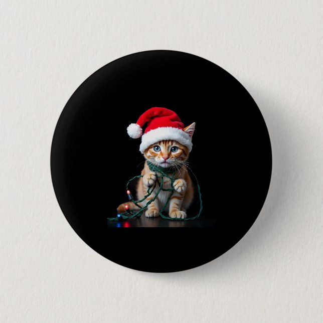 Siamese Cat Christmas V-Neck 2 Inch Round Button (Front)