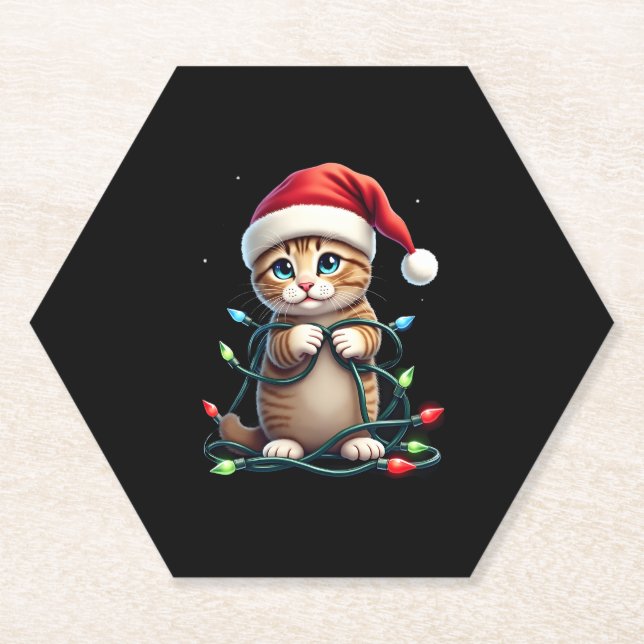 Siamese Cat Christmas V-Neck (3) Paper Coaster (Front)