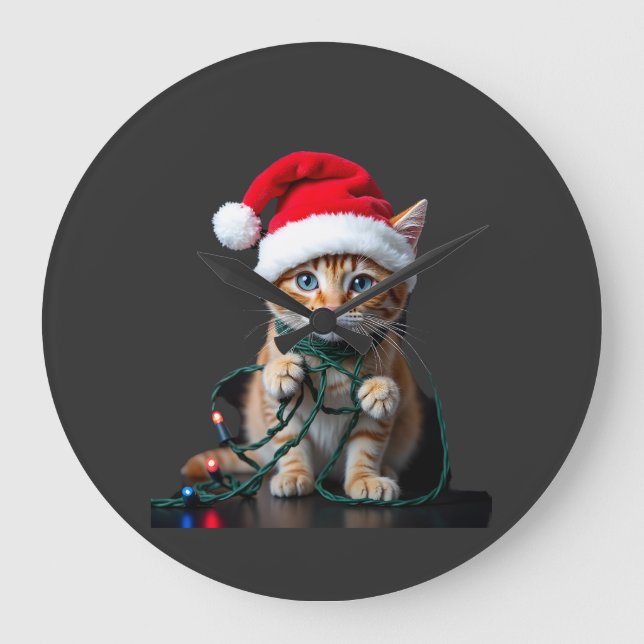 Siamese Cat Christmas V-Neck Large Clock (Front)