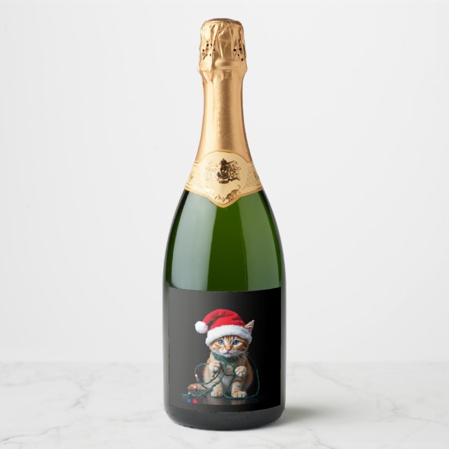 Siamese Cat Christmas V-Neck Sparkling Wine Label (Front)