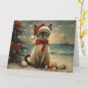 Siamese Cat Christmas Vintage Beach Card