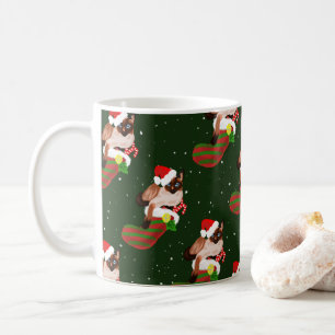 Siamese cat Christmas with stocking and Santa hat Coffee Mug