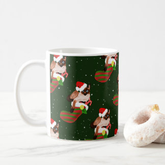 Siamese cat Christmas with stocking and Santa hat Coffee Mug