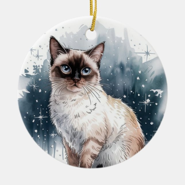 Siamese Cat Circle Christmas Xmas Ornament (Front)