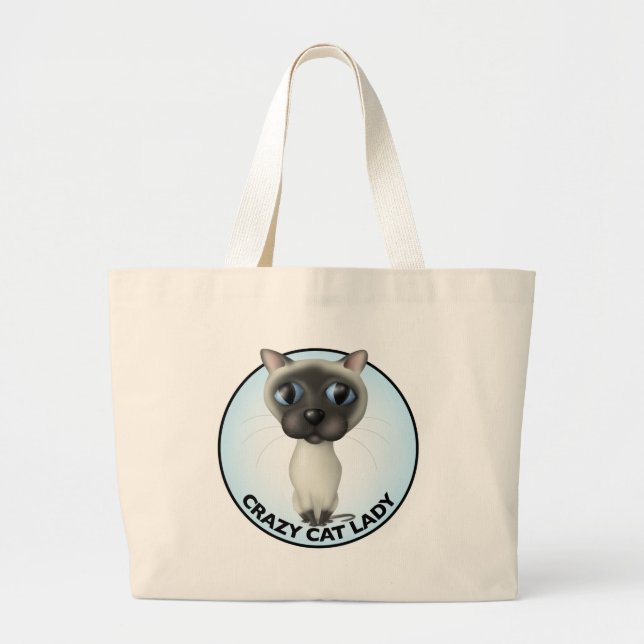 Siamese Cat - Crazy Cat Lady Large Tote Bag (Front)