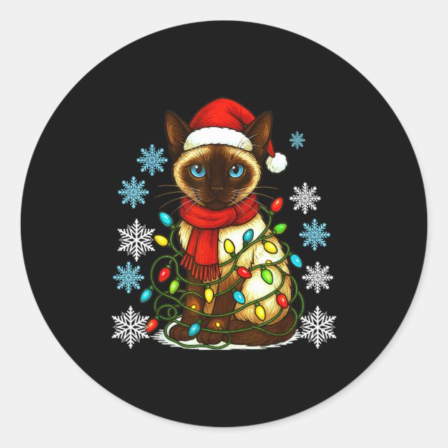 Siamese Cat Cute Cat Lover Cat Xmas Holiday Santa  Classic Round Sticker (Front)