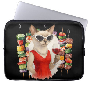 Siamese Cat Drinking Wine at Barbecue Party Laptop Sleeve