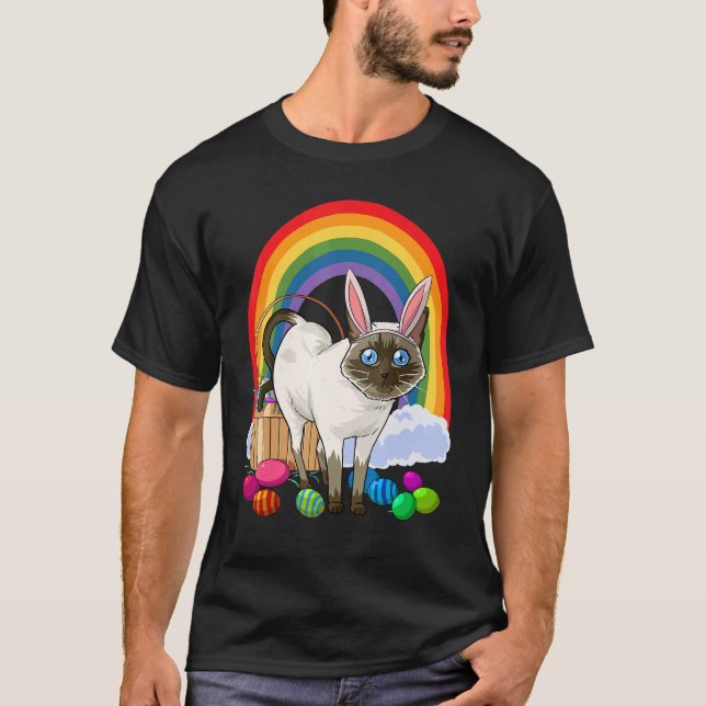 Siamese Cat Easter Eggs Bunny Rabbit T-Shirt (Front)