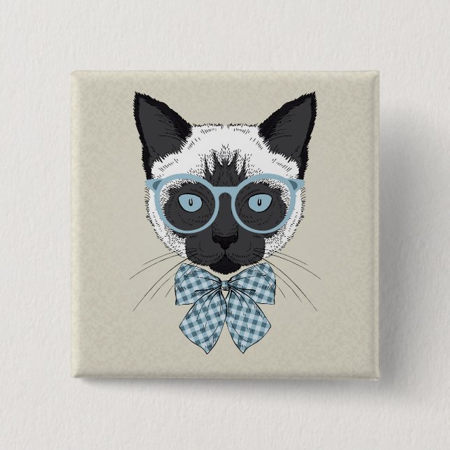 Siamese Cat Fashion Smart 2 Inch Square Button (Front)