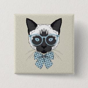 Siamese Cat Fashion Smart 2 Inch Square Button