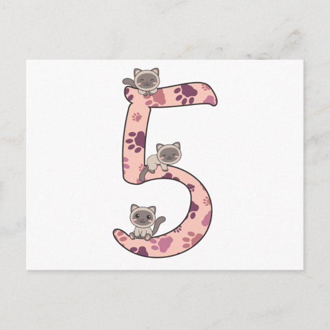 Siamese Cat Fifth Birthday For Kids Cats Postcard (Front)