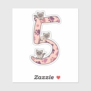 Siamese Cat Fifth Birthday For Kids Cats Sticker