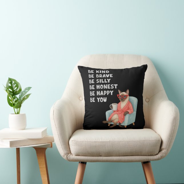 Siamese Cat for Coffee Lovers Throw Pillow (Chair)