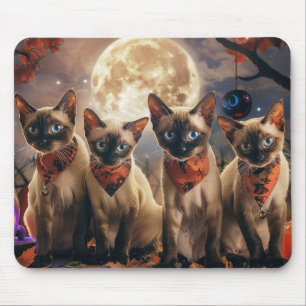 Siamese Cat Halloween Spooky Mouse Pad