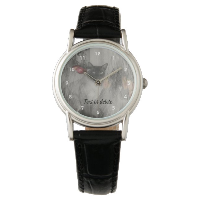 Siamese Cat In Black And White Personalized Watch (Front)