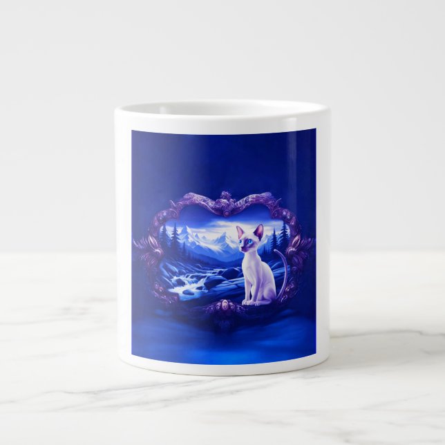Siamese Cat In Scenic Frame Large Coffee Mug (Front)