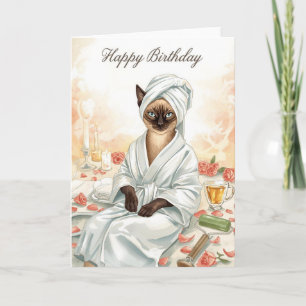 Siamese Cat in Spa Birthday Card