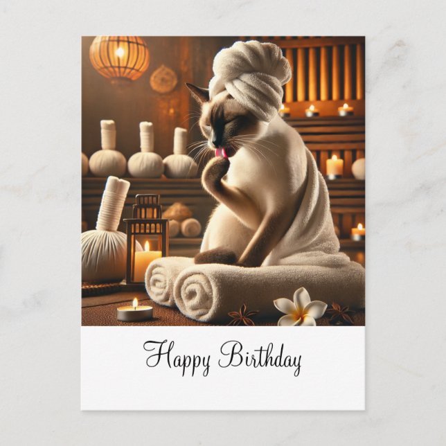 Siamese Cat in Spa Birthday  Postcard (Front)
