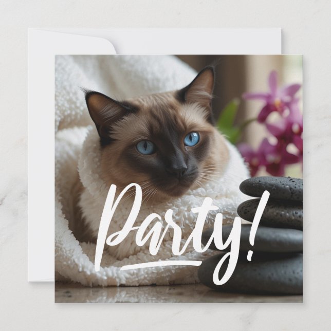Siamese Cat in Spa PARTY invitation  (Front)