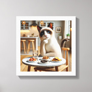 Siamese Cat  is eating biscuit and cat food Canvas Print