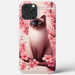 Siamese Cat Japanese Cherry Blossom Flower Pink iPhone 13 Pro Max Case