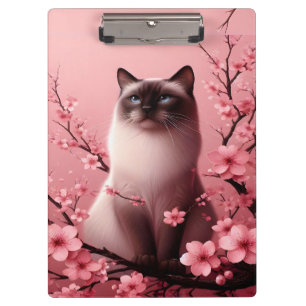 Siamese Cat Japanese Cherry Blossom Flower Pink Clipboard