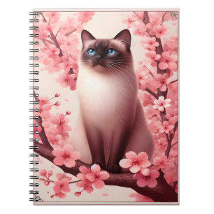 Siamese Cat Japanese Cherry Blossom Flower Pink Notebook