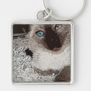 Siamese cat kitty pet animal friend family art keychain