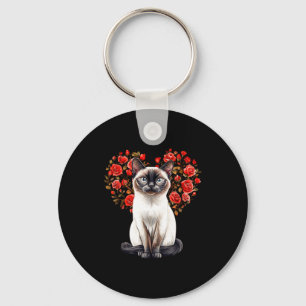 Siamese Cat Lover Floral Heart Valentines Day  Keychain