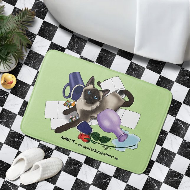 Siamese Cat Mischief Funny Bath Mat (Creator Uploaded)