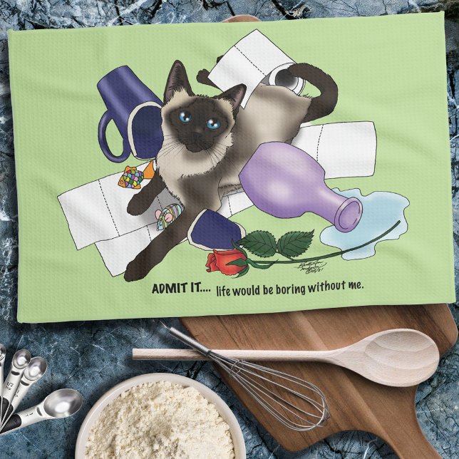 Siamese Cat Mischief Funny Kitchen Towel (Creator Uploaded)