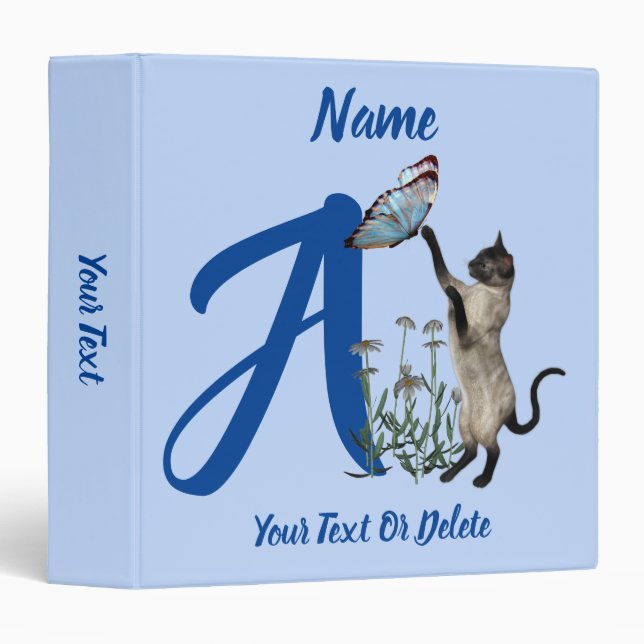 Siamese Cat Monogram Initial A Personalized Binder (Front/Spine)