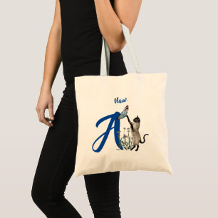 Siamese Cat Monogram Initial A Your Name Tote Bag