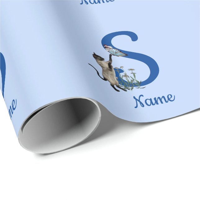 Siamese Cat Monogram Initial S Personalized Wrapping Paper (Roll Corner)