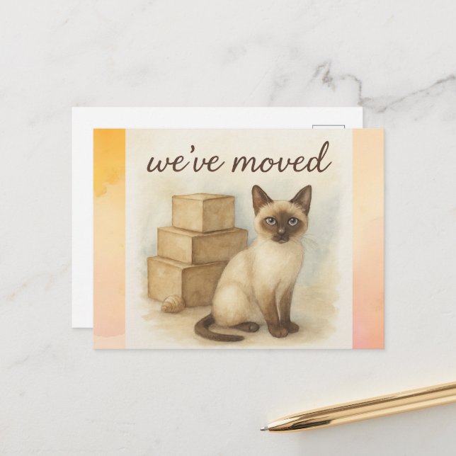 Siamese Cat Moving House announcement Postcard (Front/Back In Situ)