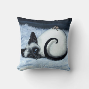 Siamese Cat Nap by Bihrle Throw Pillow