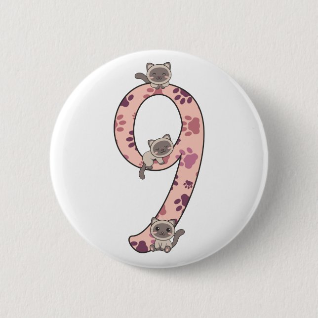 Siamese Cat Ninth Birthday For Kids Cats Button (Front)