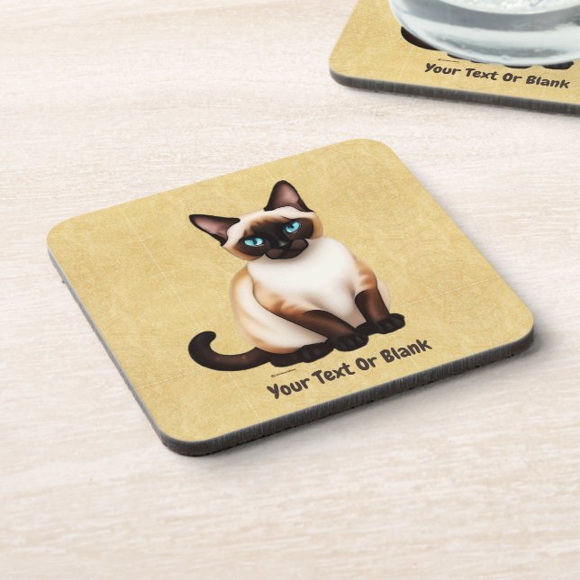 Siamese Cat On Old Paper Coaster (Left Side)