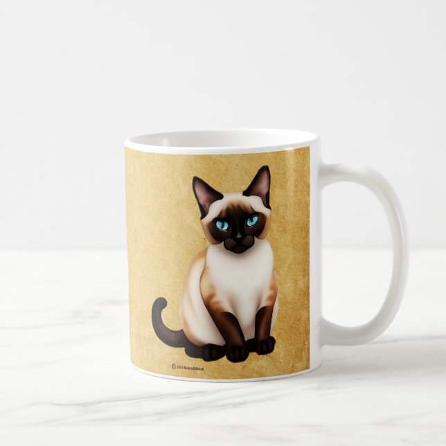 Siamese Cat On Old Paper Coffee Mug (Right)