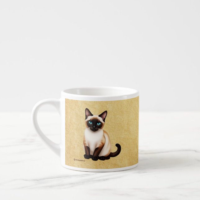 Siamese Cat On Old Paper Espresso Cup (Left)